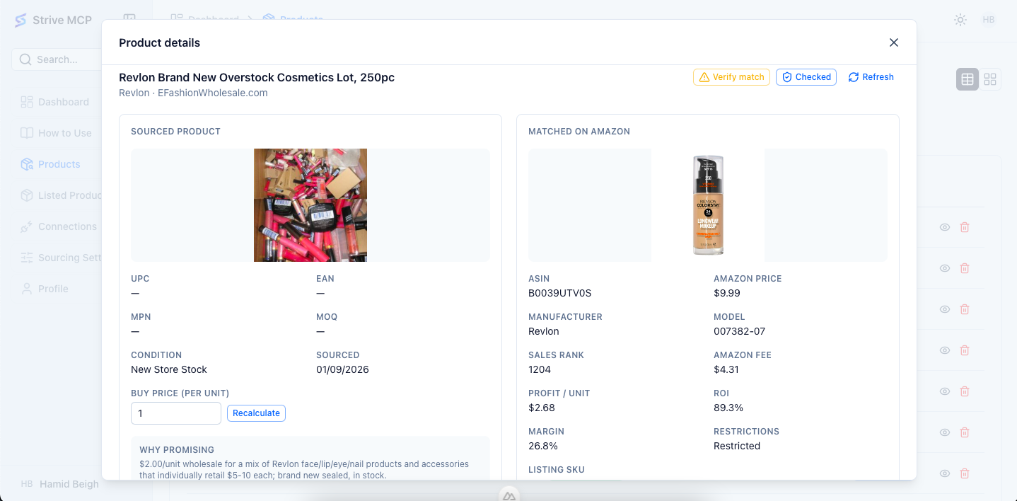 Product search and matching in Strive MCP